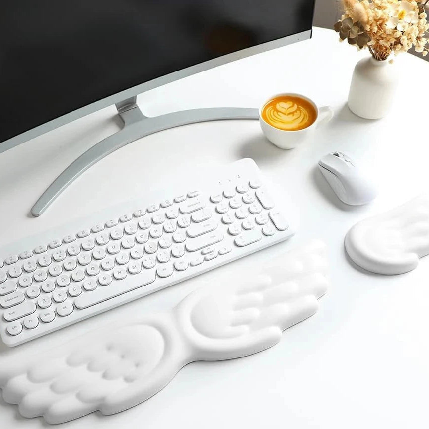 PixVele Angel Wing Wrist Rest – Ergonomic Memory Foam Support Pad for Keyboard & Mouse